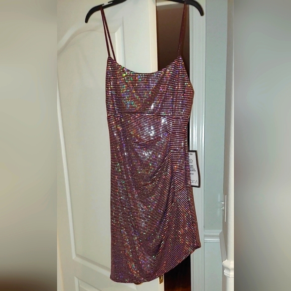 NWT, City Studio Sequined Cowl Back Bodycon Mini Dress (M) - Picture 1 of 3